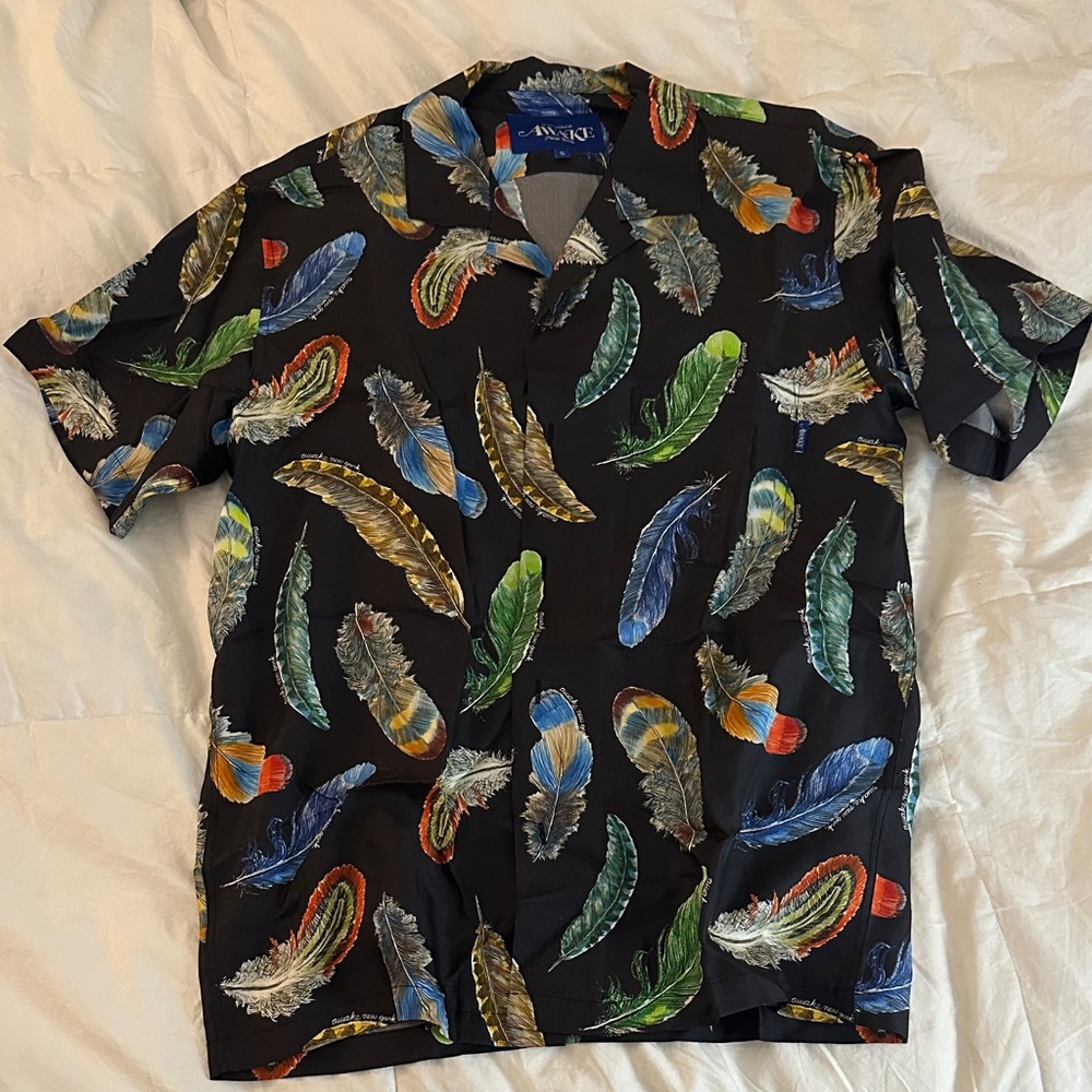 Awake NY Black Shirt with Multicolor Feather Print